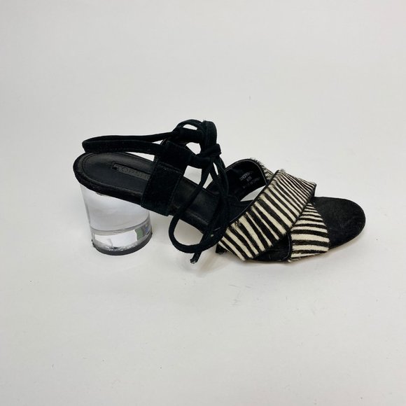 Topshop Leather ZEBRA Cowhide Sandals CLEAR Heel 8 - Picture 4 of 5